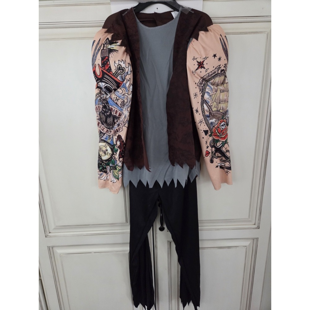 Muscle Pirate Costume kids m 8-10 Ed hardy tattoo style ink blackbeard matey
